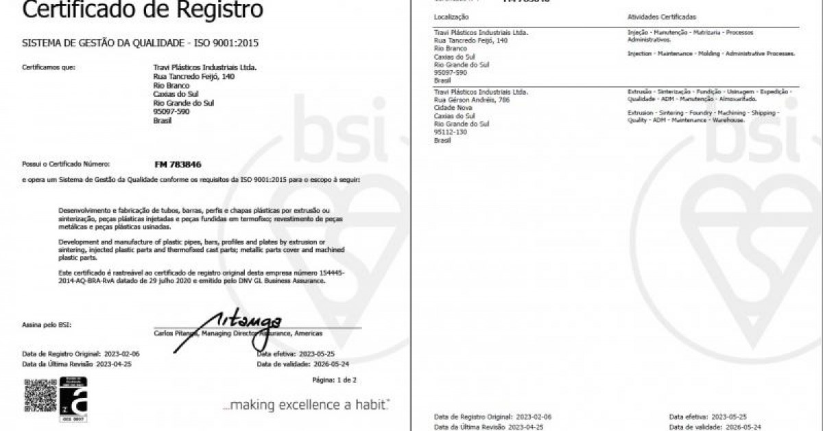 Certificado de Qualidade ISO9001